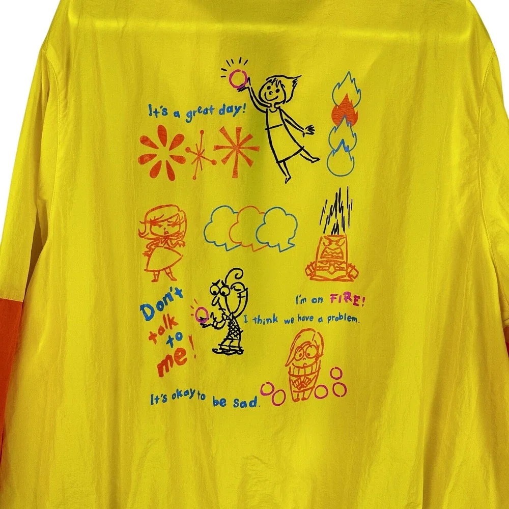 Disney Inside Out Windbreaker Adult Medium Yellow Pixar Graphic Half‎ Zip NWT